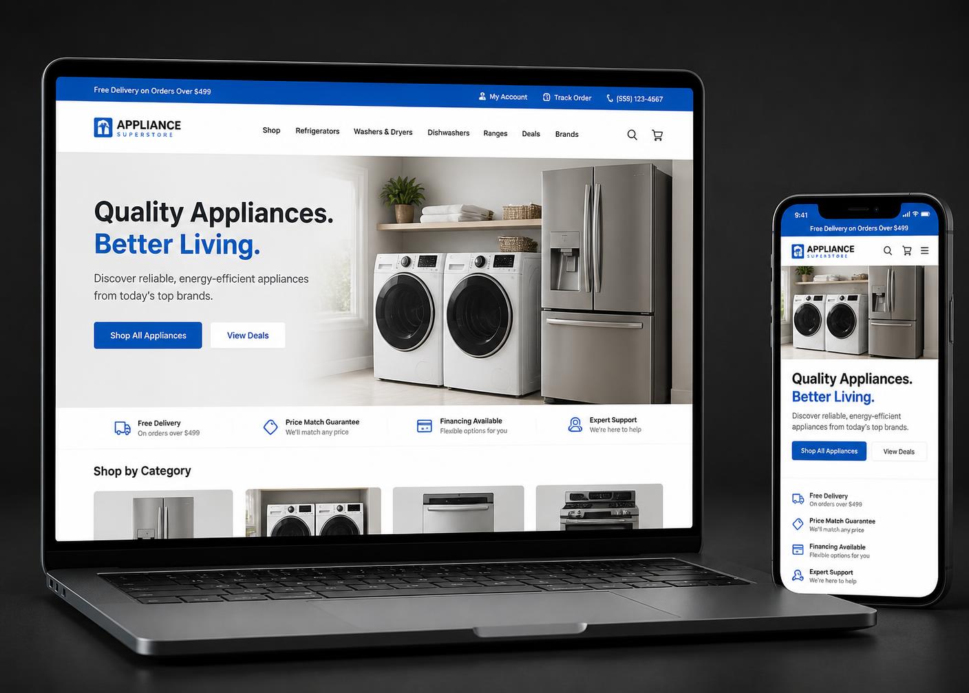 Brown's Appliance website design shown on a laptop and phone